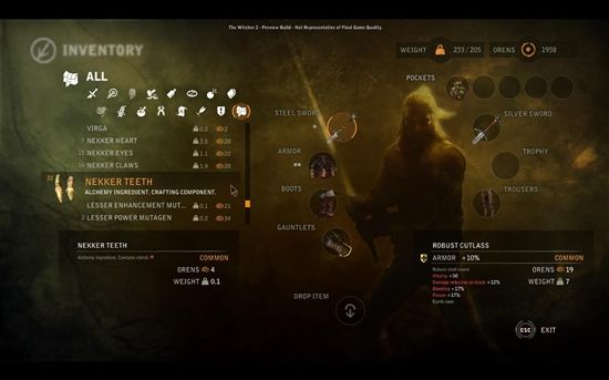 游戏中物品及原料界面