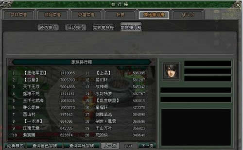 家族江湖威望排行榜