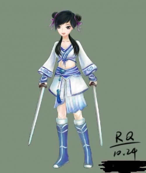 小如意手绘：超萌手持双剑的武当小师妹