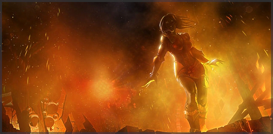 陨石撞击了下来却没有伤到莉娅，莉娅望着陨石坑。