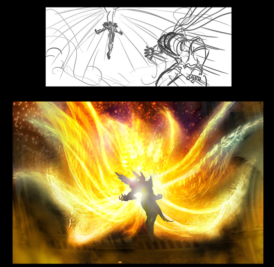 刚才站在塔楼里的天使好像是左边这只，橙色翅膀和带角的头盔。