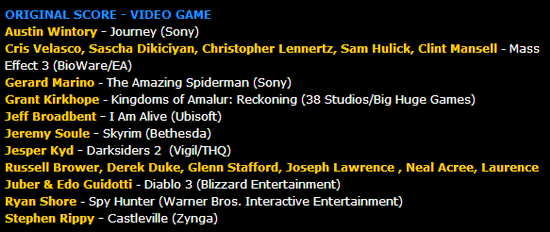 暗黑3音乐入围好莱坞音乐媒体奖项提名