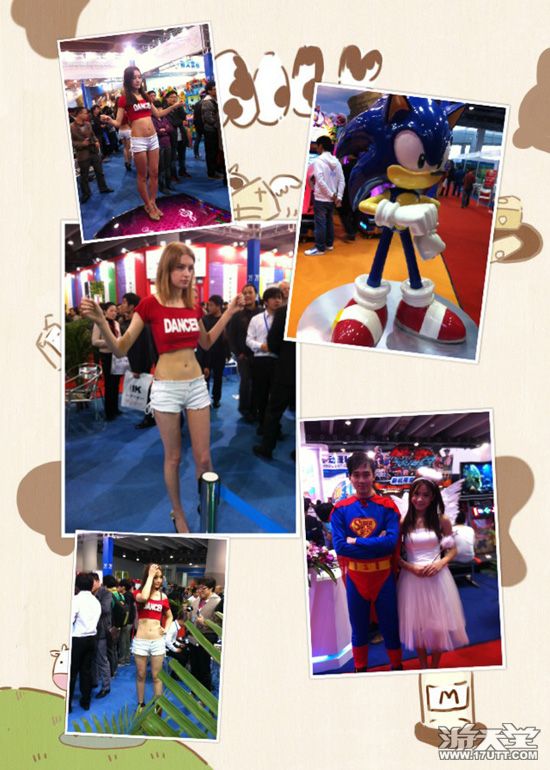 各游戏生产厂商展位前的SHOW GIRL与亮点