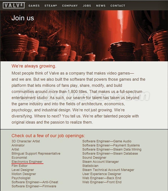 Valve研发游戏硬件
