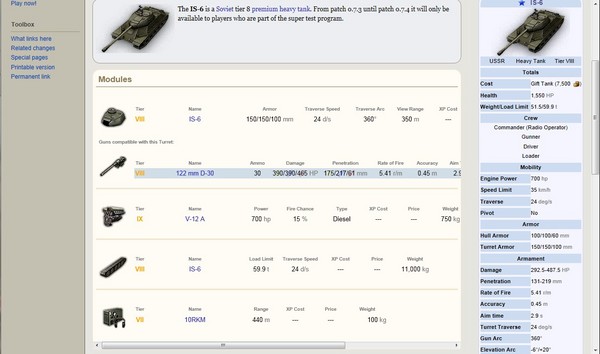 wiki上的7.4金币车IS-6和猎虎88的数据