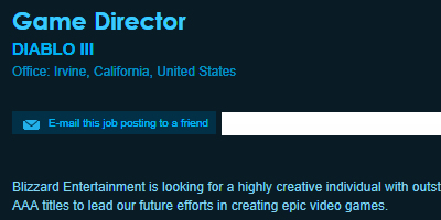 暴雪招聘《暗黑破坏神3》游戏总监