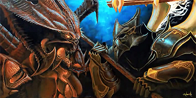 油画彩绘：迪亚波罗大战英普力斯