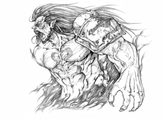 韩服玩家铅笔画素描DNF领主怪 