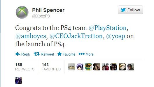 惺惺相惜？微软各部门对索尼PS4发售表示祝贺
