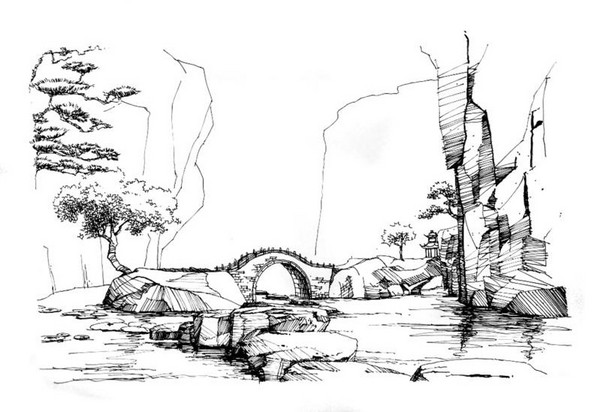 玩家原创剑网3钢笔画风景