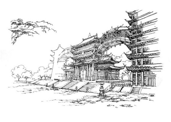 玩家原创剑网3钢笔画风景