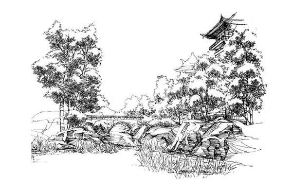 玩家原创剑网3钢笔画风景