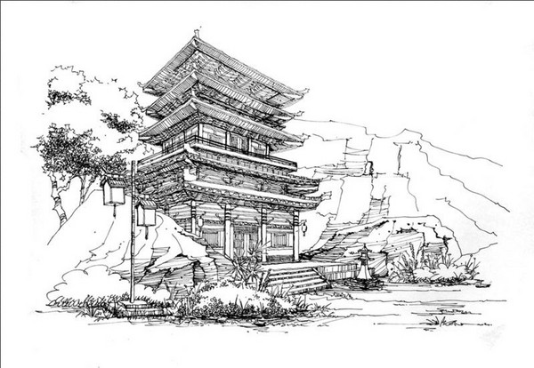 玩家原创剑网3钢笔画风景