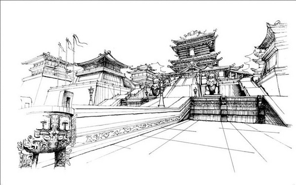 玩家原创剑网3钢笔画风景