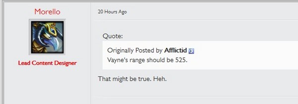 Morello:薇恩射程或将调整至525