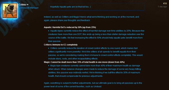 宠物对战改动前瞻：小动物将完全免疫群体控制