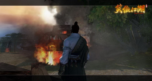 图片: 图11：新手玩家经历嵩山派屠村时，燃烧中的村庄.jpg