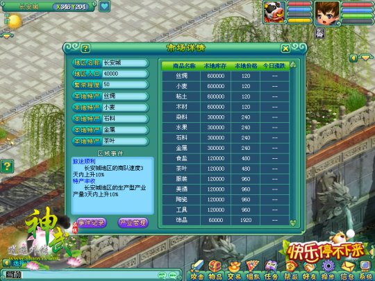 《神武》工商业系统查看市场动态