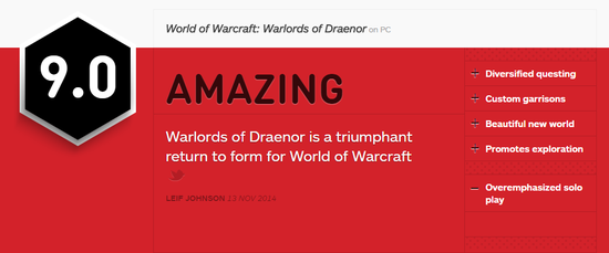 伟大的回归!魔兽世界:德拉诺之王IGN得分9.0