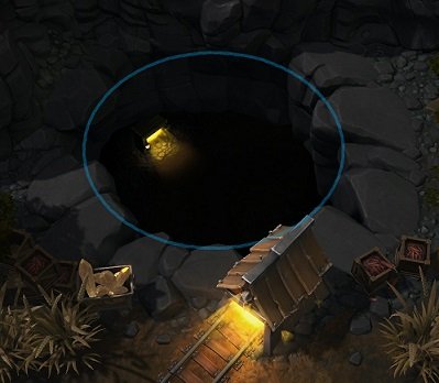 矿坑入口处有个洞口可以看到下方情形