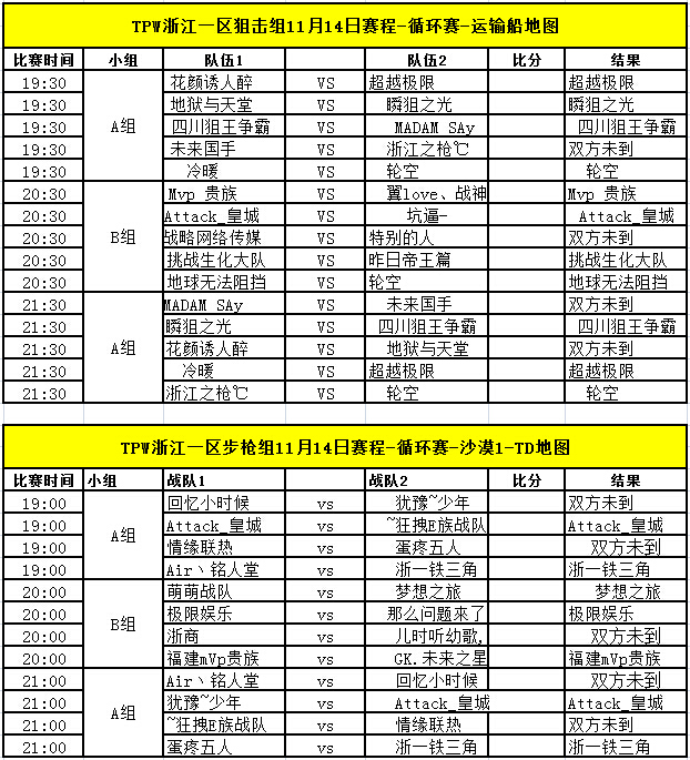TPW S3赛季11月14日比赛对阵信息公告