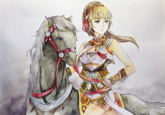 《古剑奇谭2》闻人羽同人图 帅气军娘骑大马
