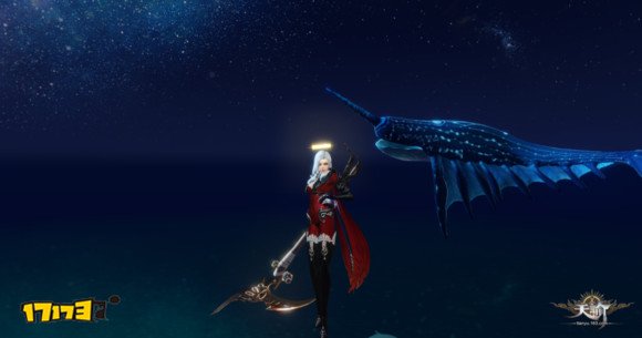 夜空下风景：女玩家晒驱魔时装与玄鲸的合影