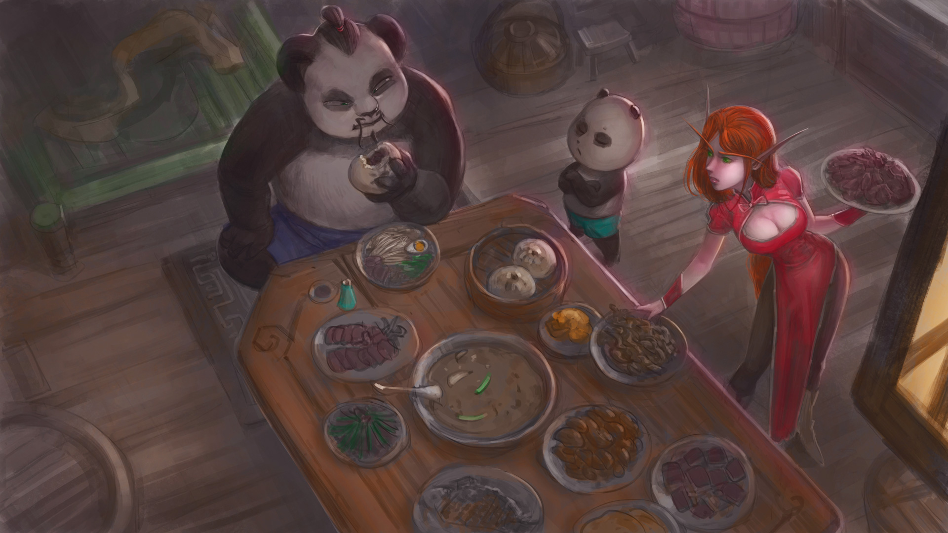 熊猫人父子漫画：八菜一汤的早餐 马马虎虎