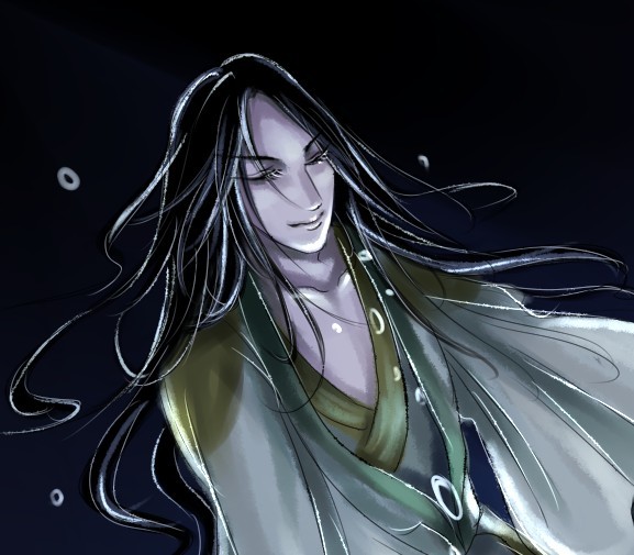唯美另类似水鬼风 手绘清时小哥坠海图