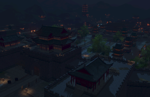 图：夜晚建筑群落的灯火表现