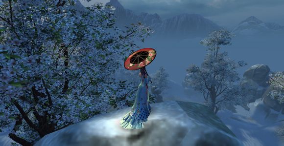 一柄花伞遮头前 笑傲江湖ol精美游戏风景