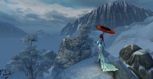 一柄花伞遮头前 笑傲江湖ol精美游戏风景