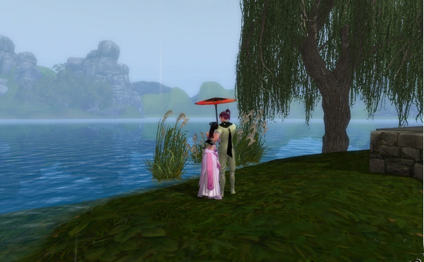 笑傲江湖ol余杭美图 窗映红霞搭配凌波美